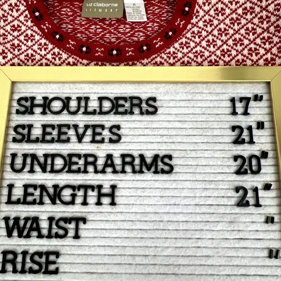 Liz Claiborne Red & White Crewneck Sweater Fair Isle Cotton Holiday Sz Med - Picture 12 of 12